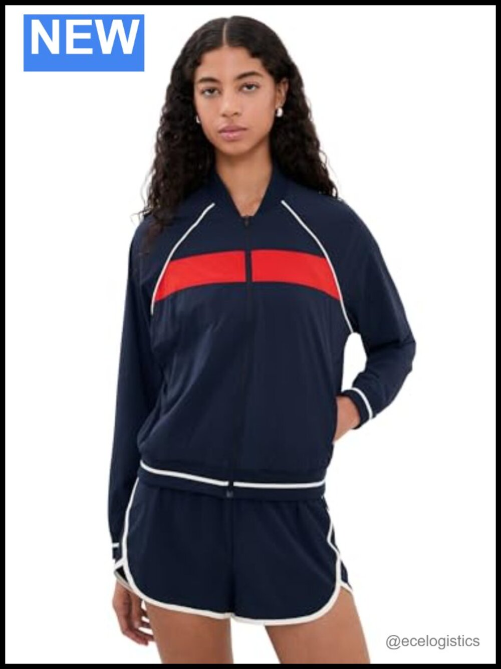 Women's Woven Nylon Zip Front Jacket Long Sleeve Stripe Pockets